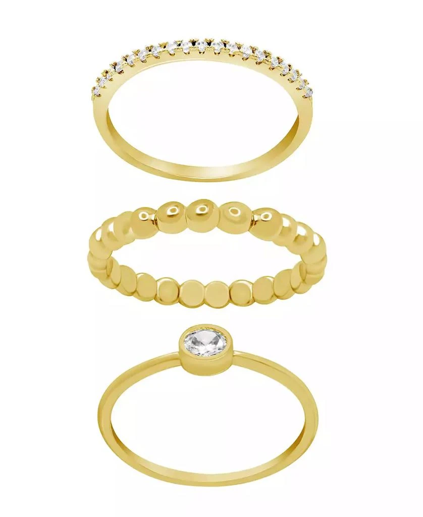 商品Essentials|Gold Plated 3-Piece Clear Cubic Zirconia and Band Ring Set,价格¥384,第1张图片