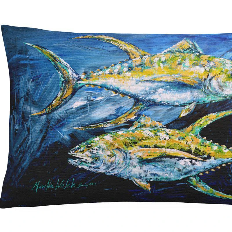 商品Caroline's Treasures|12 in x 16 in  Outdoor Throw Pillow Fish Tuna Tuna Blue Canvas Fabric Decorative Pillow,价格¥232,第1张图片