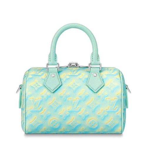 【预售十天】Louis Vuitton/路易威登 22新款SPEEDY 20系列 女士水绿色喷绘效果老花压纹粒面牛皮革银锁银链单肩斜跨链条包M46092 商品