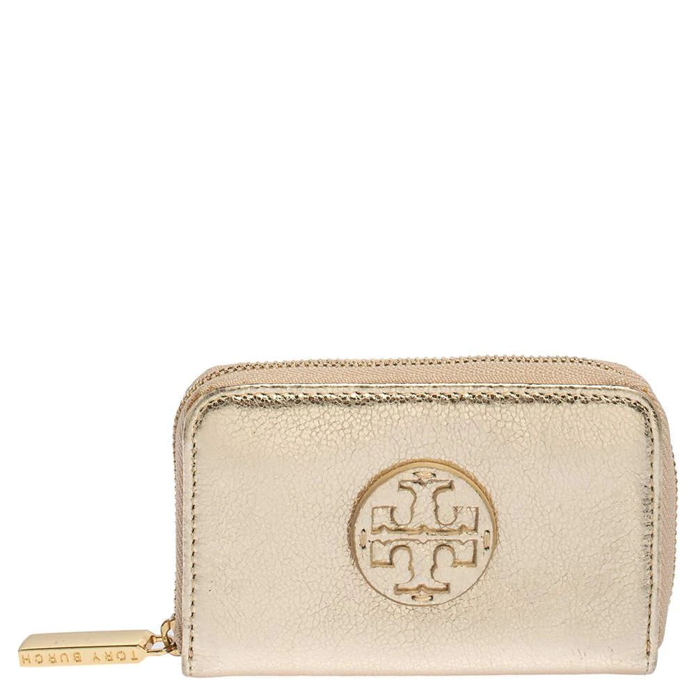 商品[二手商品] Tory Burch|Tory Burch Gold Leather Zip Around Coin Purse,价格¥810,第1张图片