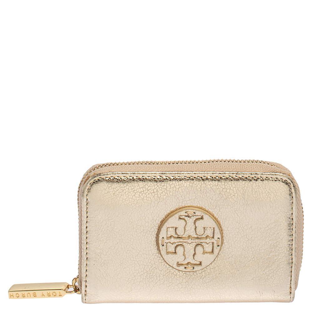 商品[二手商品] Tory Burch|Tory Burch Gold Leather Zip Around Coin Purse,价格¥739,第1张图片