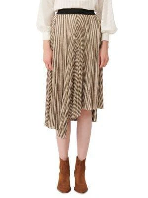 商品Maje|Jungla Striped Lurex Asymmetrical Hem Midi Skirt,价格¥514,第1张图片