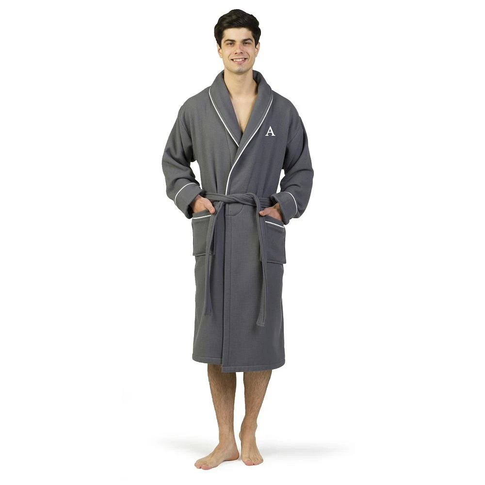 商品Linum Home Textiles|Personalized 100% Turkish Cotton Waffle Terry Bathrobe with Satin Piped Trim - Dark Gray,价格¥804,第4张图片详细描述