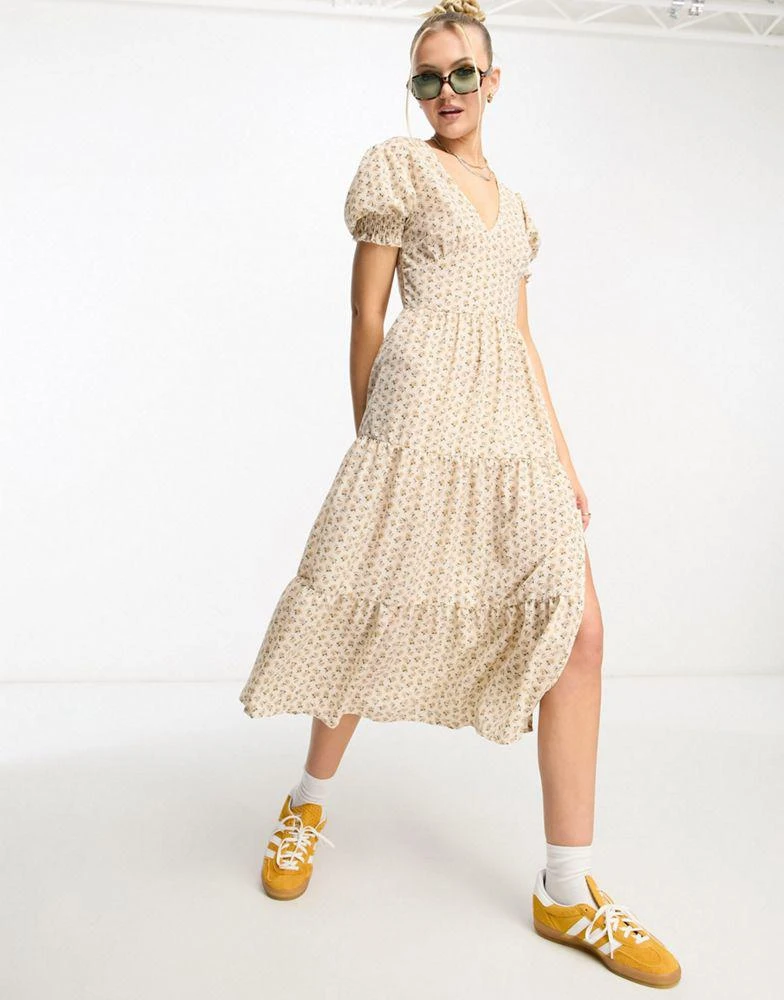 商品Daisy Street|Daisy Street v neck midi tea dress in cream ditsy,价格¥220,第1张图片