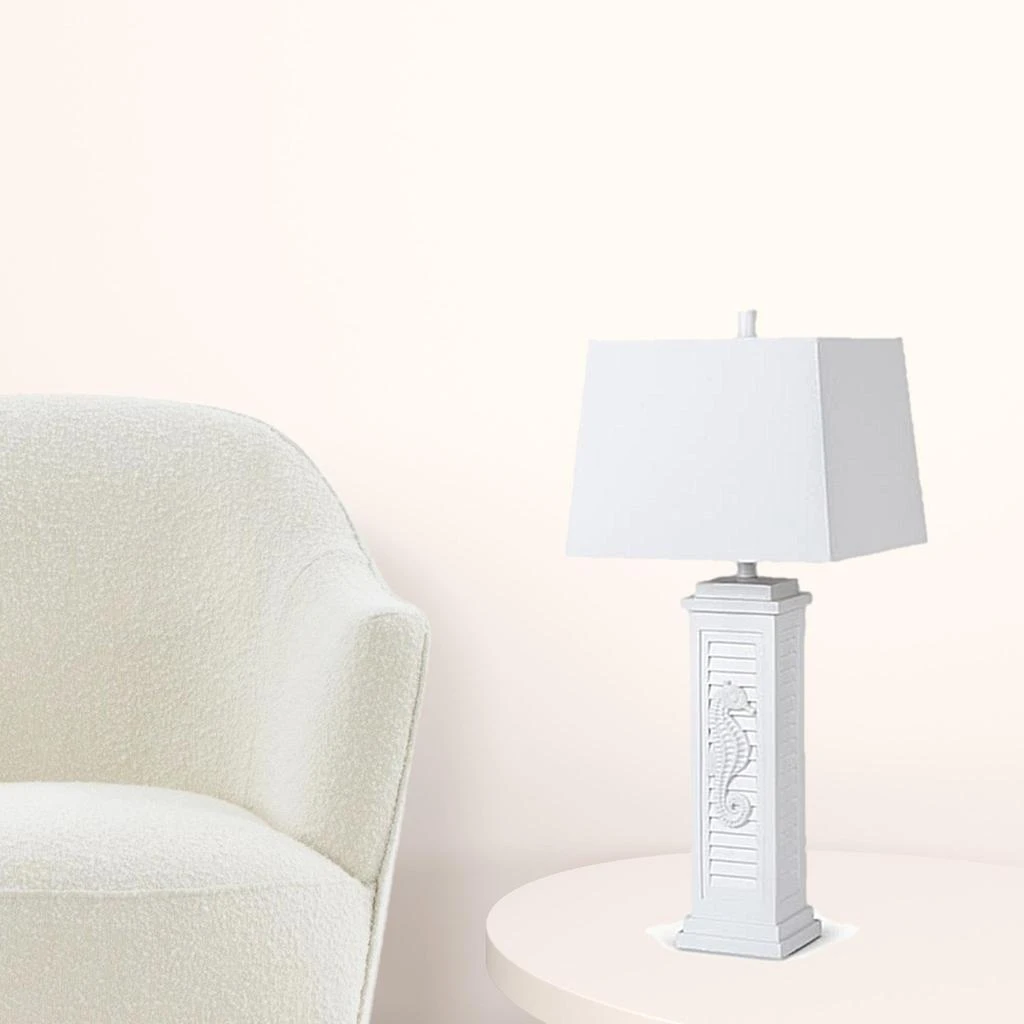 商品Homezia|Set Of Two 32" White Seahorse Shutter USB Table Lamps With White Square Shades,价格¥2010,第2张图片详细描述