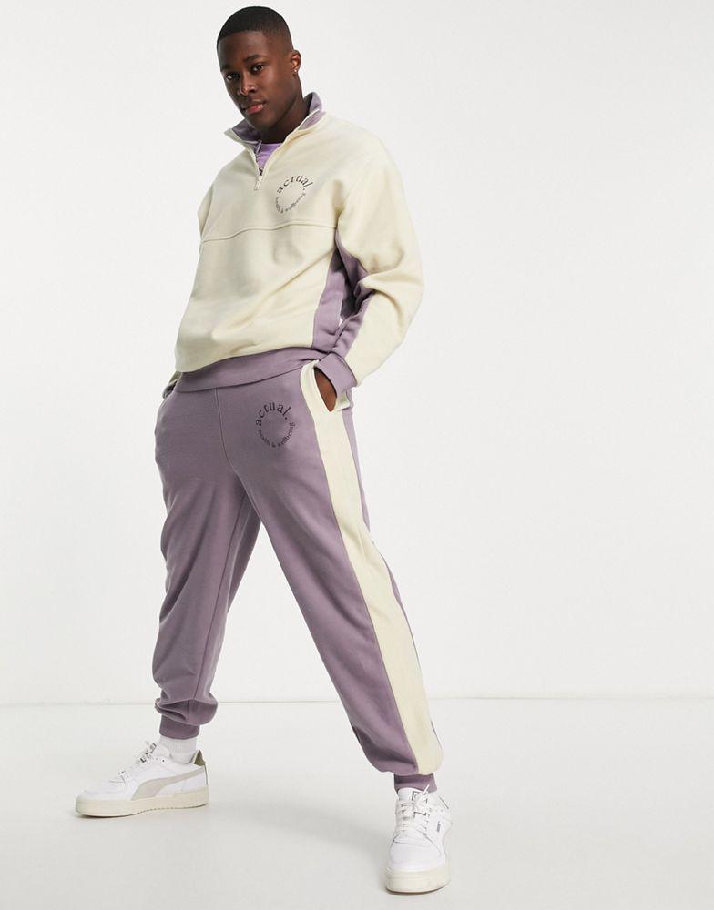 ASOS Actual co-ord relaxed joggers in polar fleece with colour block panels in purple商品第1张图片规格展示