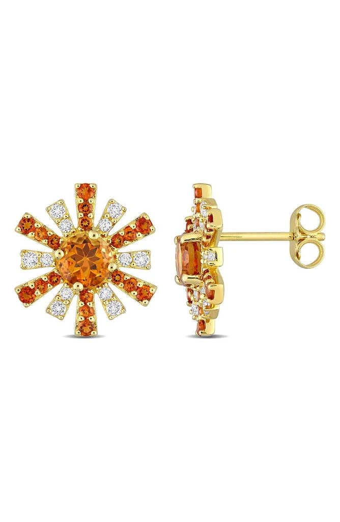 商品DELMAR|Goldtone Plate Sterling Silver Madeira Citrine & White Topaz Sunburst Stud Earrings,价格¥1731,第1张图片
