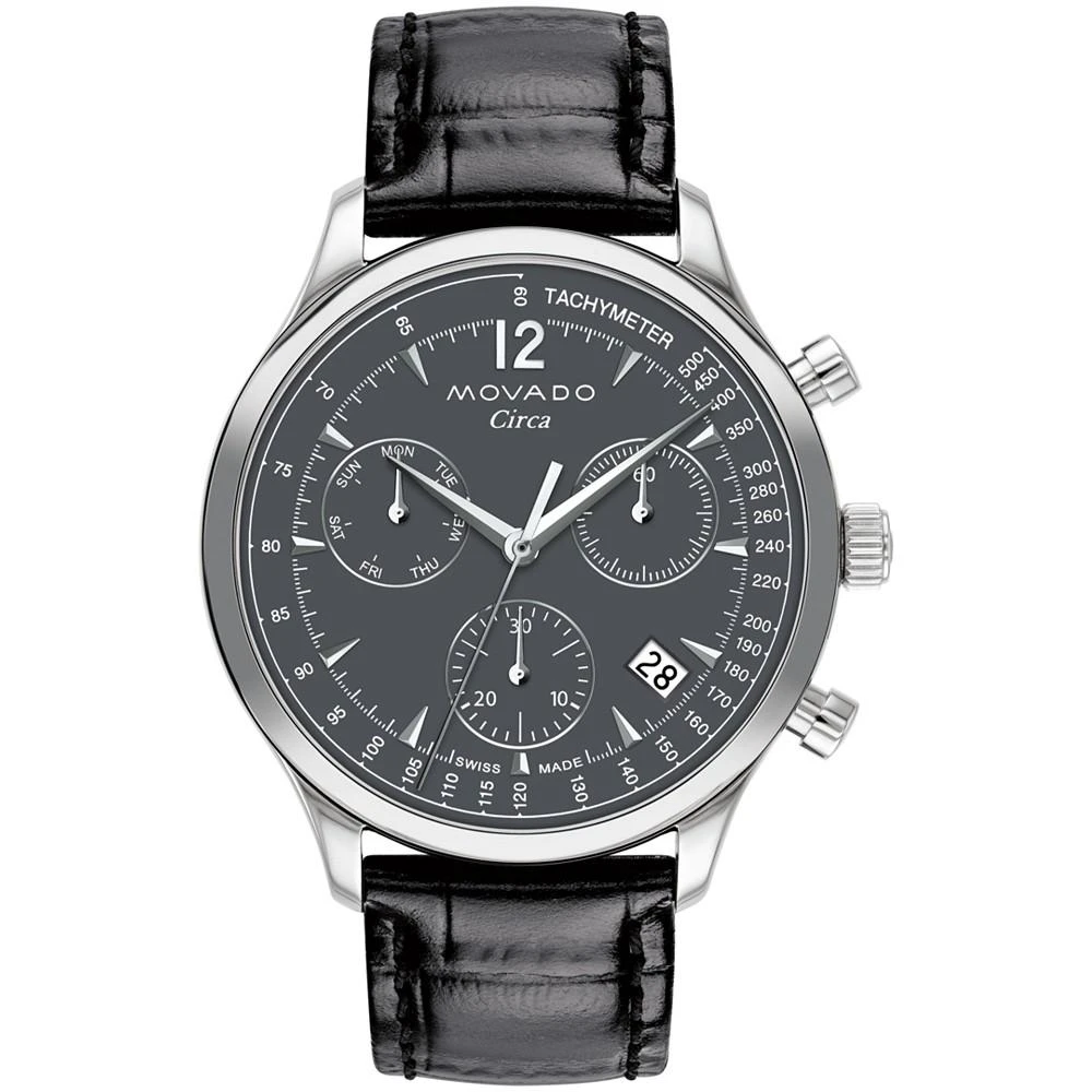 商品Movado|Men's Heritage Circa Swiss Quartz Chronograph Black Genuine Leather Strap Watch 43mm,价格¥4664,第1张图片