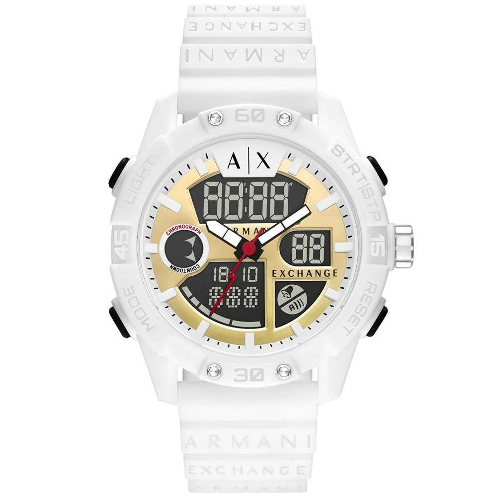 商品Armani Exchange|Men's Analog-Digital White Silicone Strap Watch,价格¥899,第1张图片