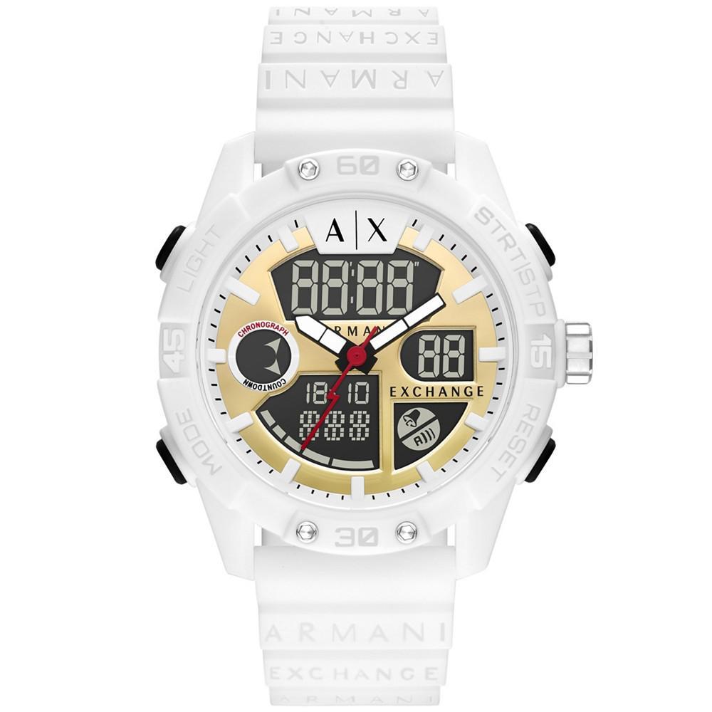 商品Armani Exchange|Men's Analog-Digital White Silicone Strap Watch,价格¥1101,第1张图片