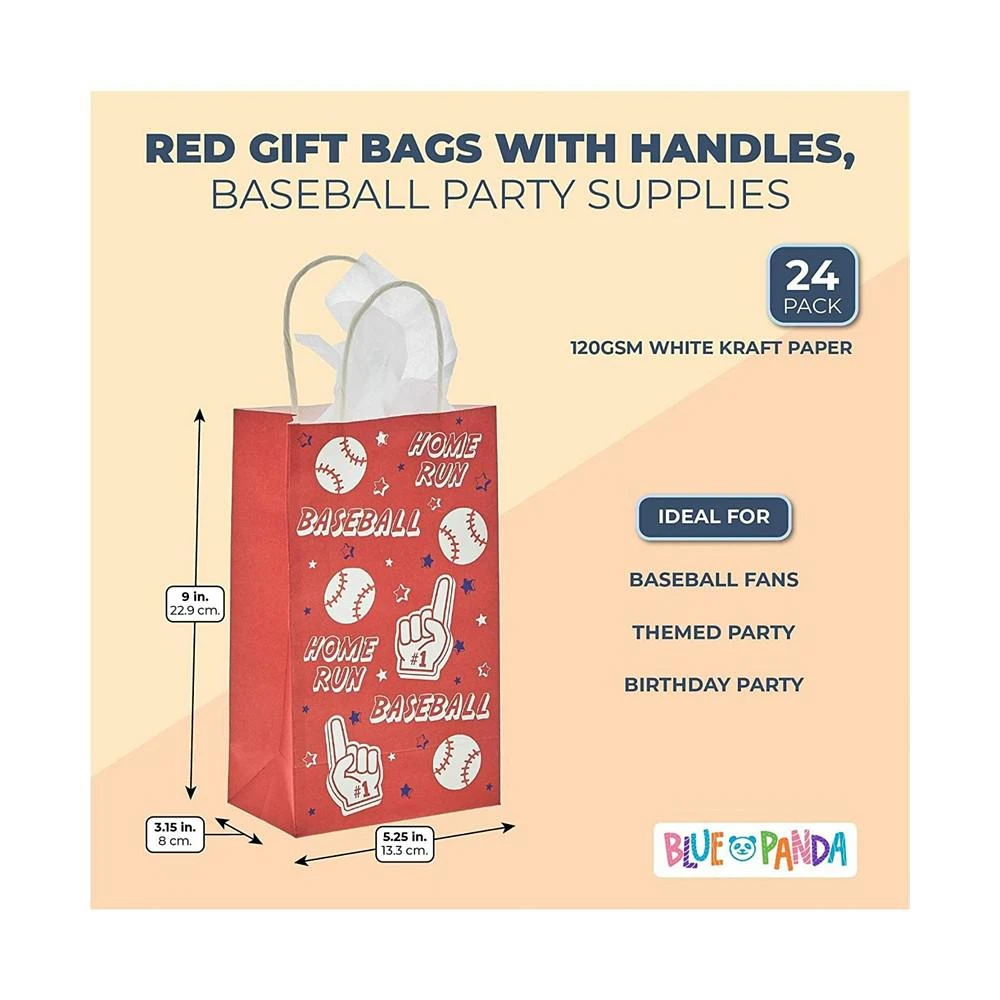 商品Blue Panda|Baseball Party Favor Gift Bags with Handles (Red, 5.3 x 9 x 3.15 in, 24 Pack),价格¥149,第3张图片详细描述