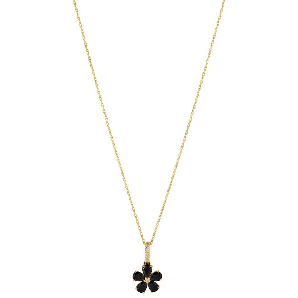 Onyx & Diamond Accent Flower 18" Pendant Necklace in 10k Gold商品第1张图片规格展示