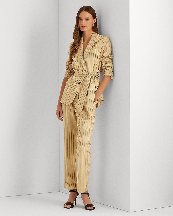商品Ralph Lauren|Pinstriped Belted Jacket,价格¥762,第4张图片详细描述