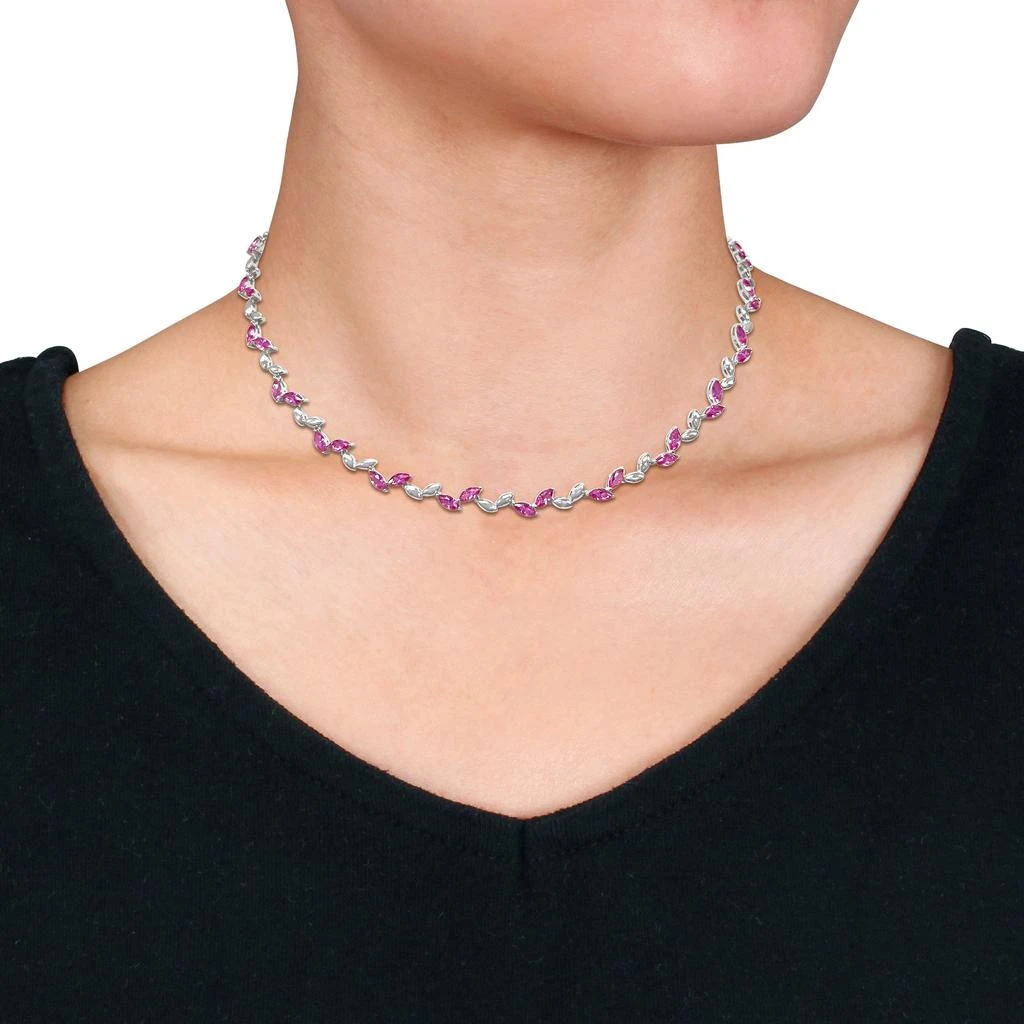 商品Mimi & Max|29 7/8ct TGW Created Pink Sapphire Leaf Necklace and Bracelet Set Sterling Silver,价格¥1067,第2张图片详细描述