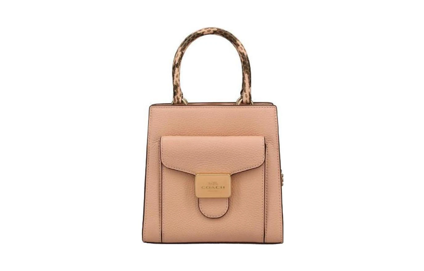 商品[国内直发] Coach|蔻驰 Pepper 17 两个信用卡槽 精致鹅卵石纹皮革配蛇纹压花皮革 琴谱包手提单肩斜挎包 小号 女款 贝壳粉色,价格¥1233,第1张图片