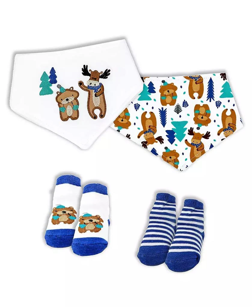 商品Baby Mode|Baby Boys Minky Blanket, Bibs and Socks, 5 Piece Set,价格¥226,第3张图片详细描述