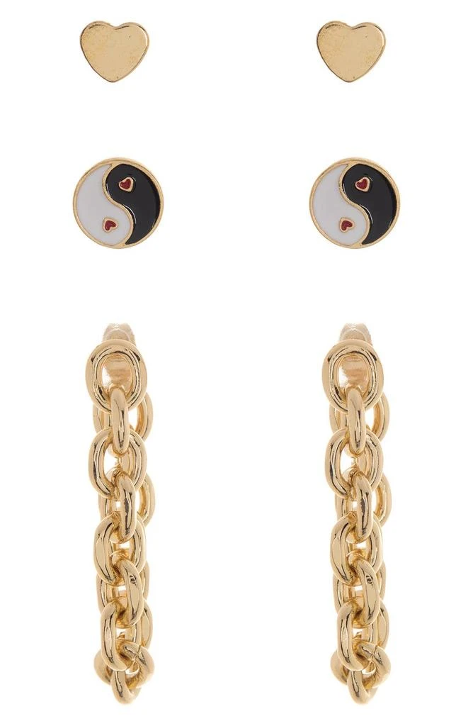 商品Loren Olivia|Heart Studs, Yin Yang Studs, & Chain Drop Earrings Set,价格¥53,第1张图片