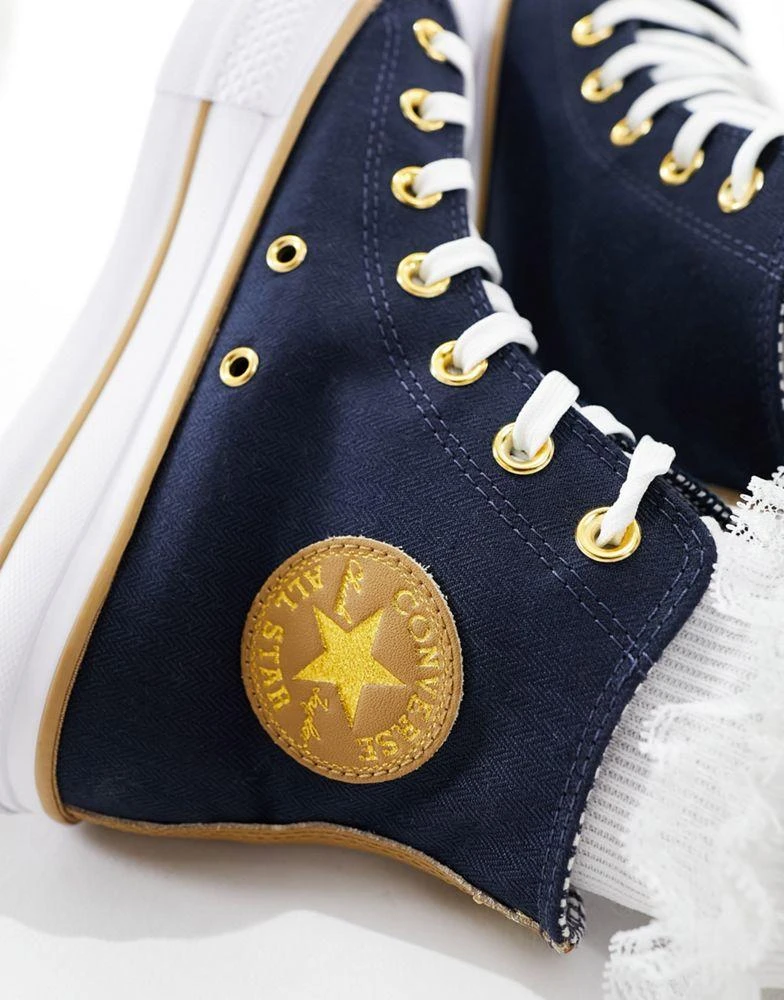 商品Converse|Converse Lift Hi twill trainers in navy with gold details,价格¥474,第5张图片详细描述