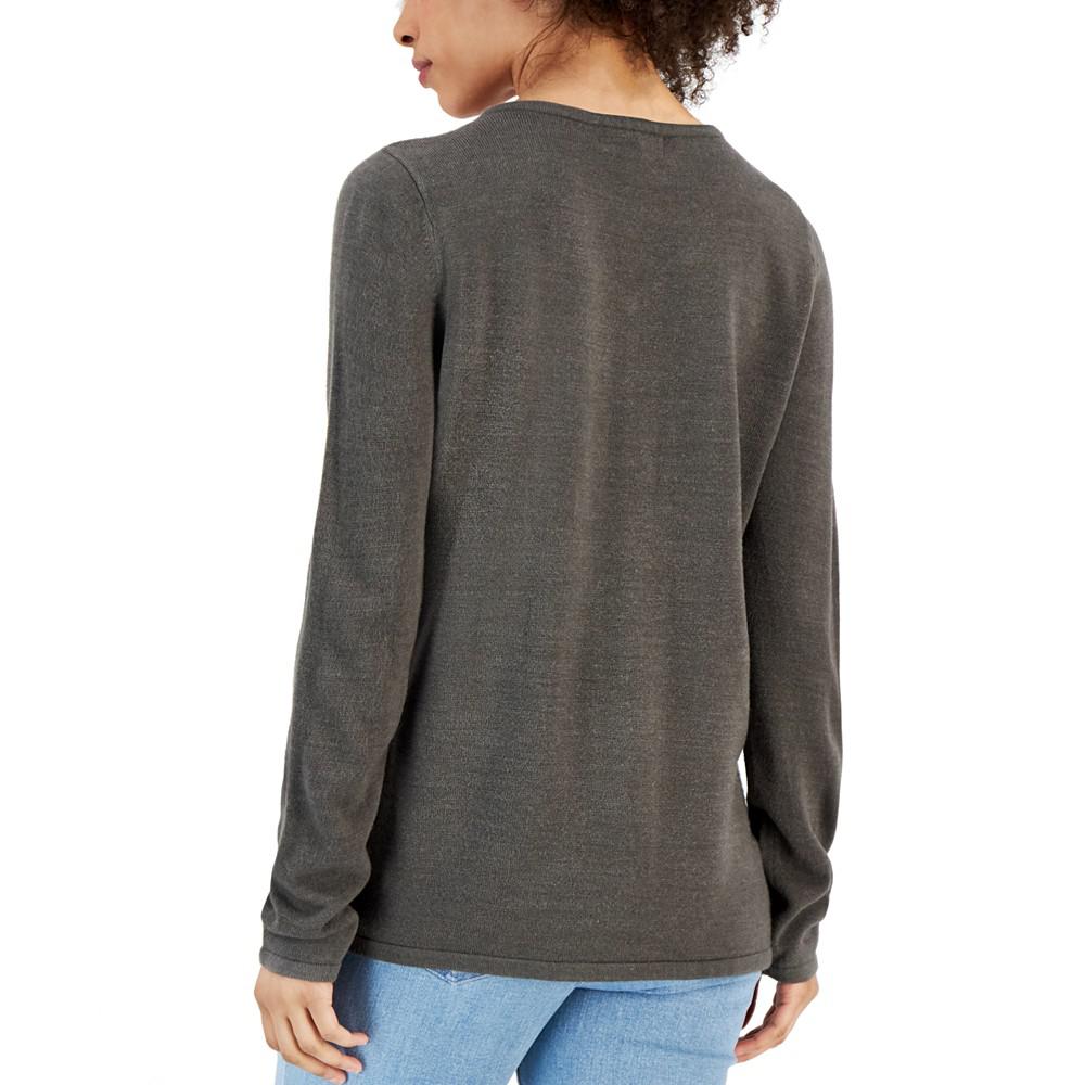 Women's V-Neck Front-Cable Sweater, Created for Macy's商品第2张图片规格展示