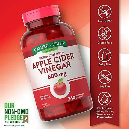 商品Nature's Truth|Nature's Truth Apple Cider Vinegar 600 mg Extra Strength Capsules, 240 ct.,价格¥125,第4张图片详细描述