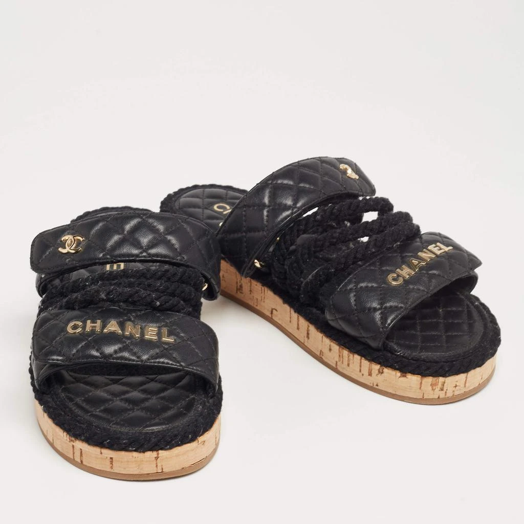 商品[二手商品] Chanel|Chanel Black Leather Quilted Rope CC Flat Sandals Size 38,价格¥7599,第4张图片详细描述