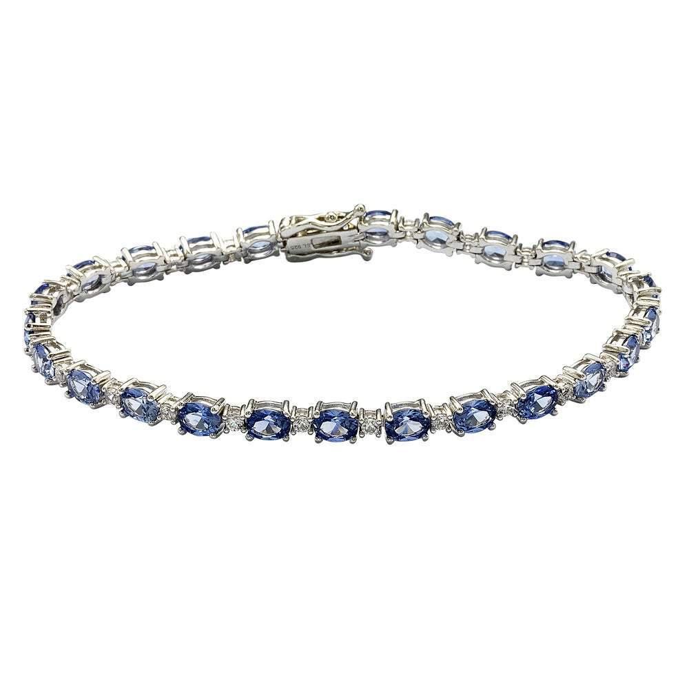 Suzy Levian | Suzy Levian Sterling Silver Oval-Cut Blue Sapphire Tennis Bracelet 355.20元 商品图片