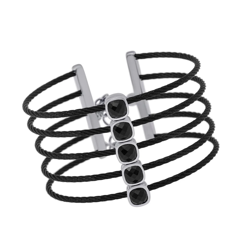 商品ALOR|Alor Stainless Steel and 18K White Gold Black Onyx Wide Black Cable Bracelet,价格¥2609,第1张图片