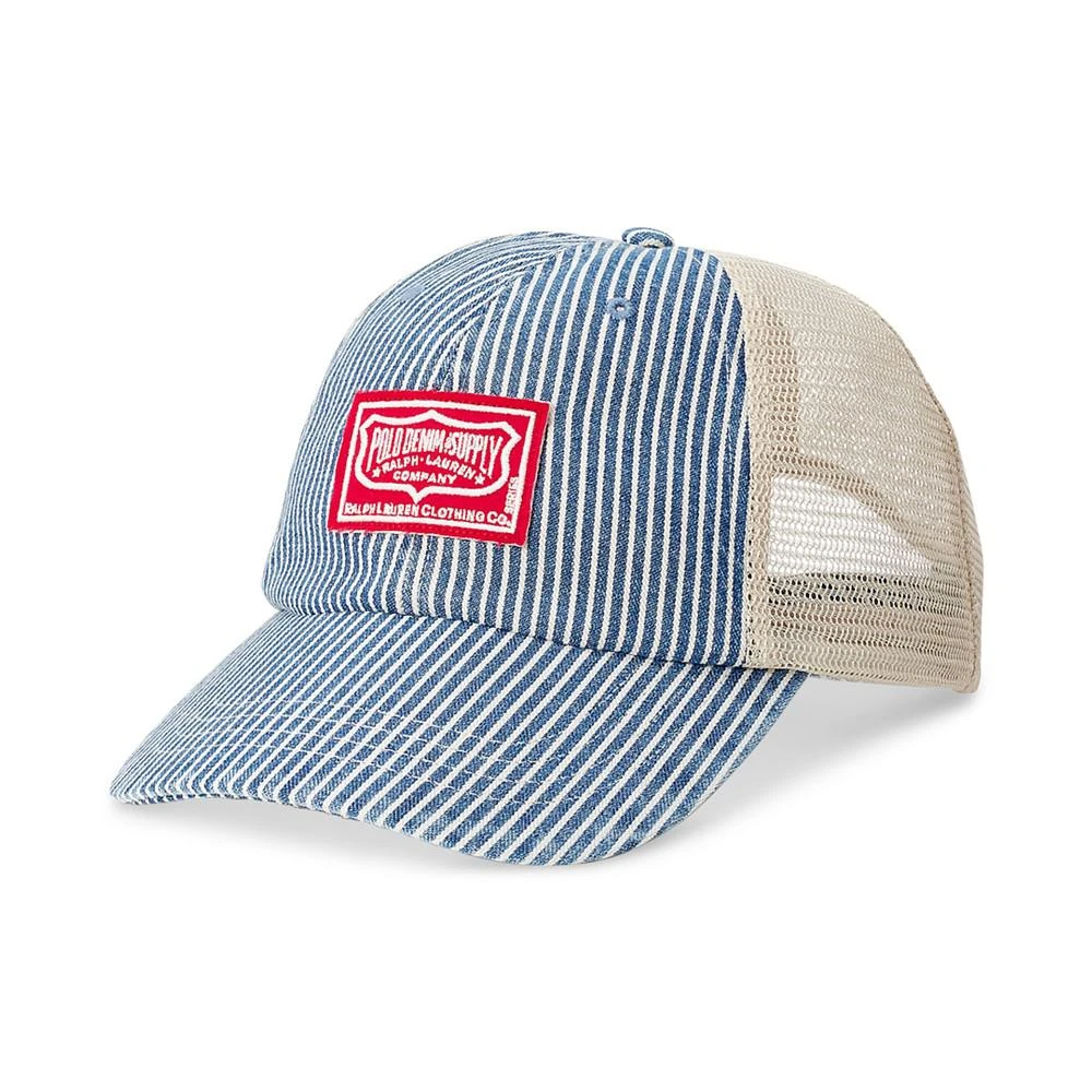 商品Ralph Lauren|Men's Logo-Patch Striped Denim Trucker Cap,价格¥293,第1张图片