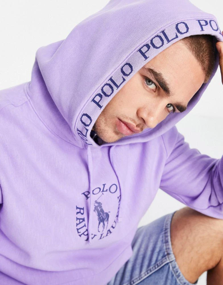 商品Ralph Lauren|Polo Ralph Lauren x ASOS exclusive collab hoodie with chest circle logo and hood logo taping in purple,价格¥1035,第2张图片详细描述