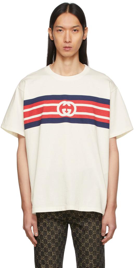 White Interlocking G Stripe T-Shirt商品第1张图片规格展示