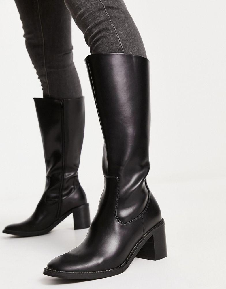 ASOS DESIGN heeled chelsea calf boot in black faux leather商品第1张图片规格展示