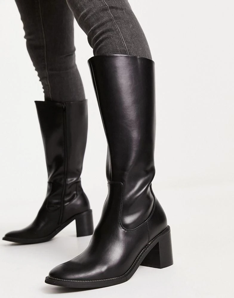 商品ASOS|ASOS DESIGN heeled chelsea calf boot in black faux leather,价格¥515,第1张图片