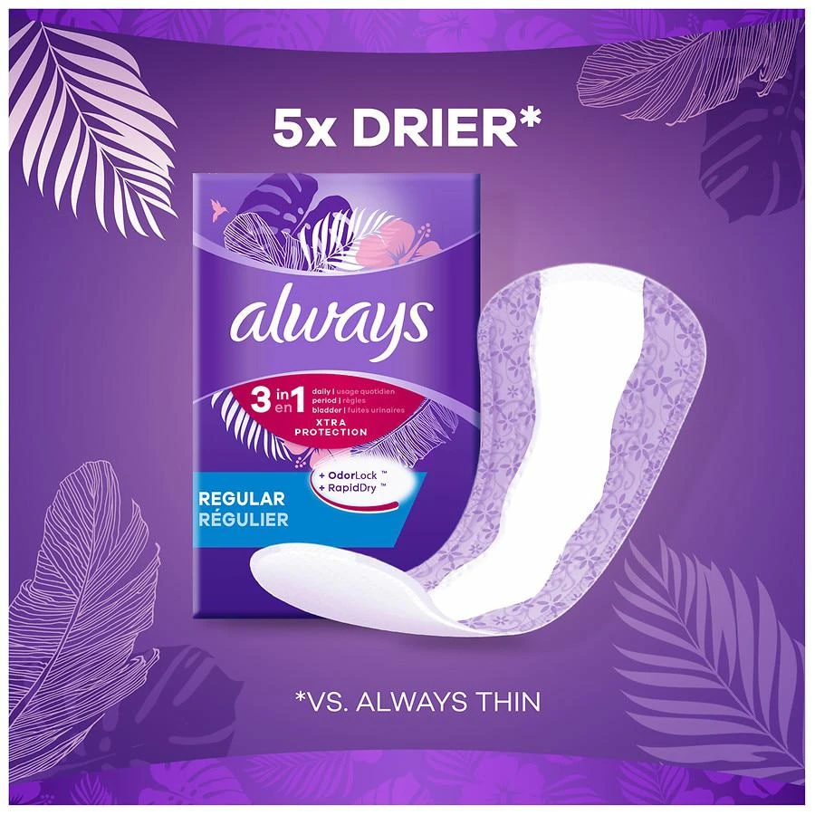 商品Always|Xtra Protection 3-in-1 Daily Liners for Women Scented, Extra Long Length (60 ct),价格¥79,第3张图片详细描述