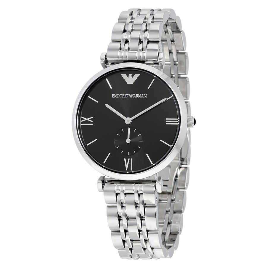 Emporio Armani Retro Black Dial Stainless Steel Mens Watch AR1676商品第1张图片规格展示