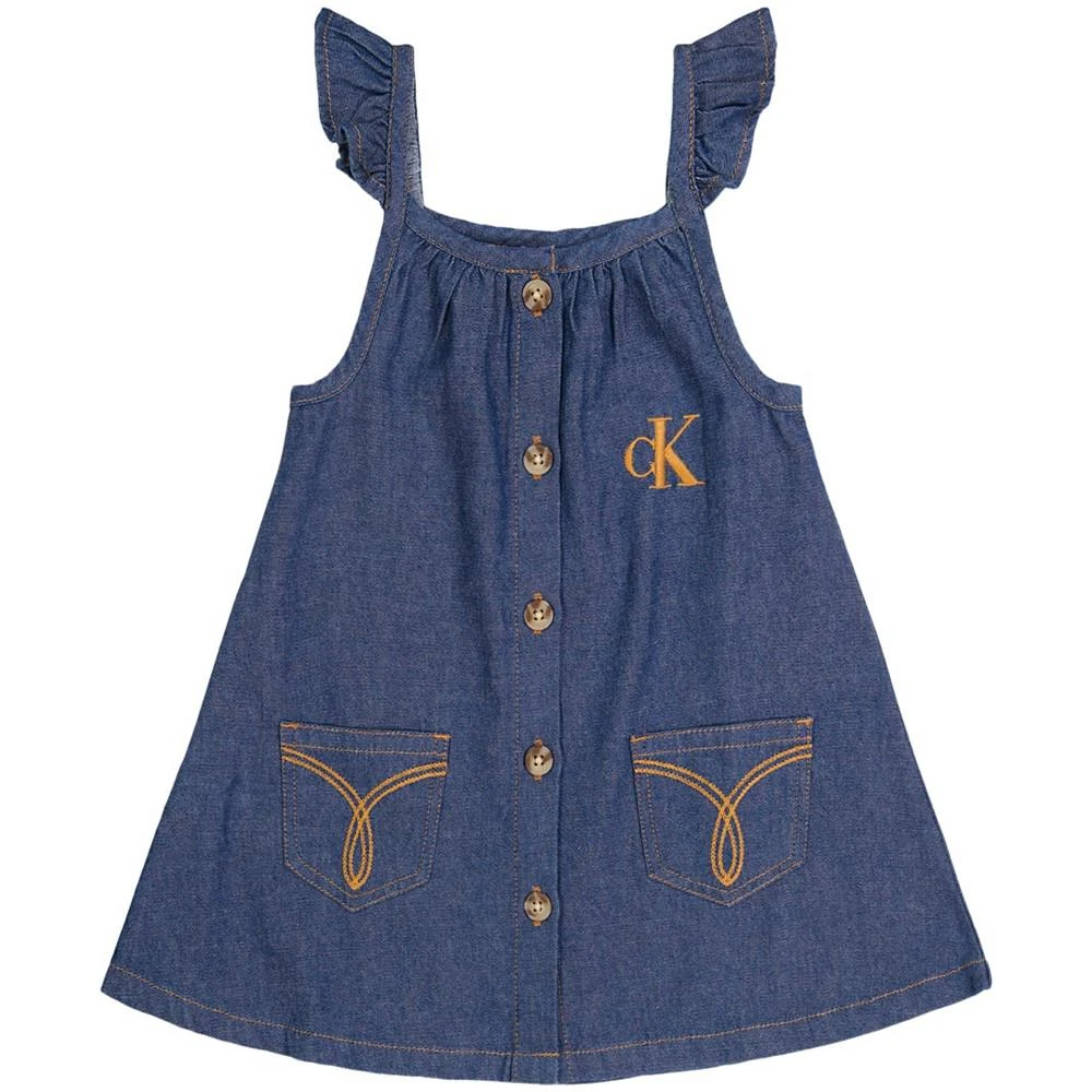 商品Calvin Klein|Little Girls Button Front Logo Denim Dress,价格¥166,第1张图片