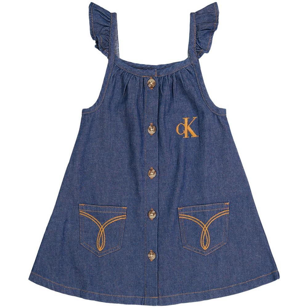 商品Calvin Klein|Little Girls Button Front Logo Denim Dress,价格¥165,第1张图片