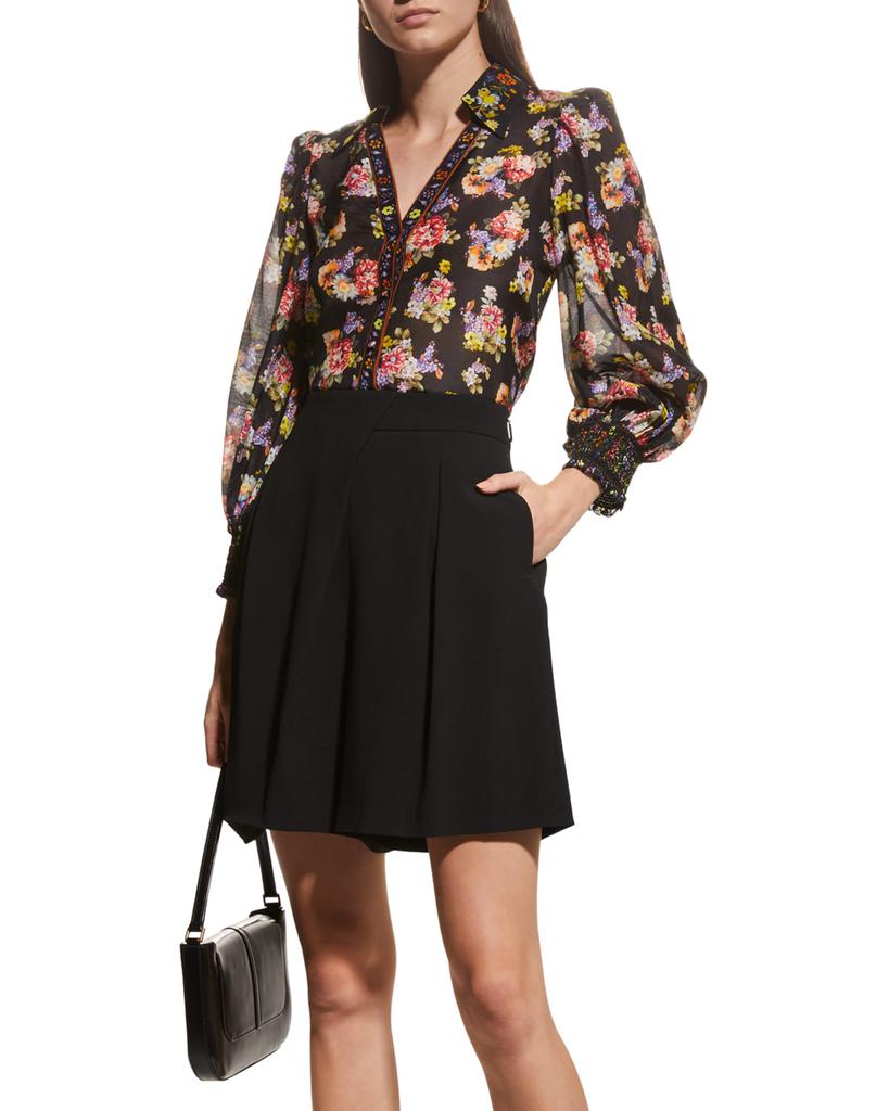 Cosima Floral Blouson-Sleeve Button-Front Top商品第1张图片规格展示