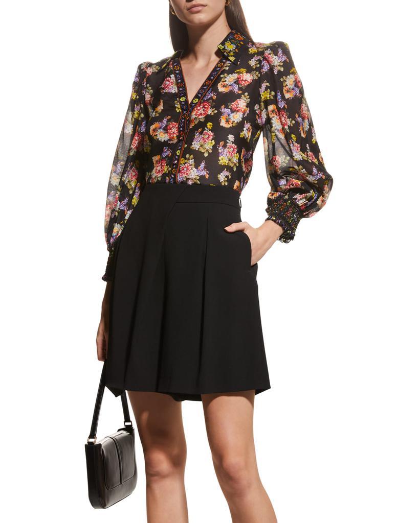 商品Alice + Olivia|Cosima Floral Blouson-Sleeve Button-Front Top,价格¥1439,第1张图片