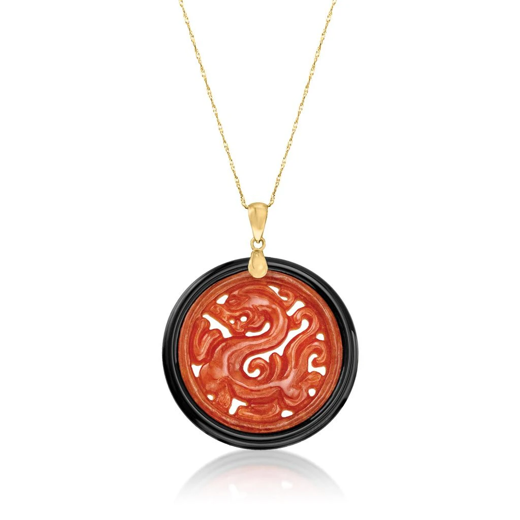 商品Ross-Simons|Red Jade and Black Agate Dragon Circle With 14kt Yellow Gold,价格¥1501,第3张图片详细描述
