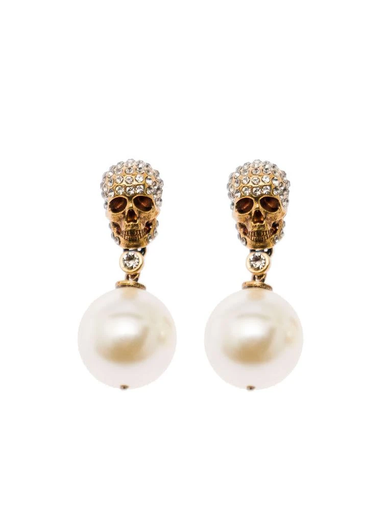 商品Alexander McQueen|Alexander McQueen Pearl Pendant Earrings With Skull Antique Gold-tone In Brass,价格¥2599,第1张图片