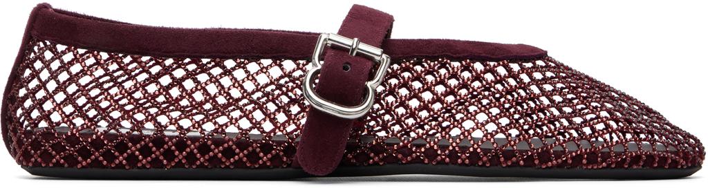 Sapatilhas de bailarina cor de vinho com strass e detalhes em rede image 2