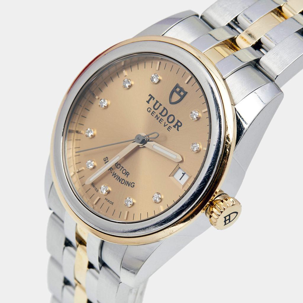 Tudor Champagne 18K Yellow Gold Stainless Steel Daimond Glamour Date 55003-68053-CHDIDSTL Women's Wristwatch 36 mm商品第2张图片规格展示