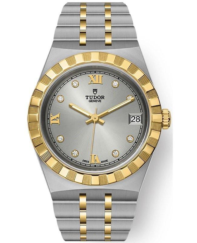 商品Tudor|Tudor Royal Silver Diamond Dial Stainless Steel and Yellow Gold Unisex Watch M28403-0002,价格¥27616,第1张图片