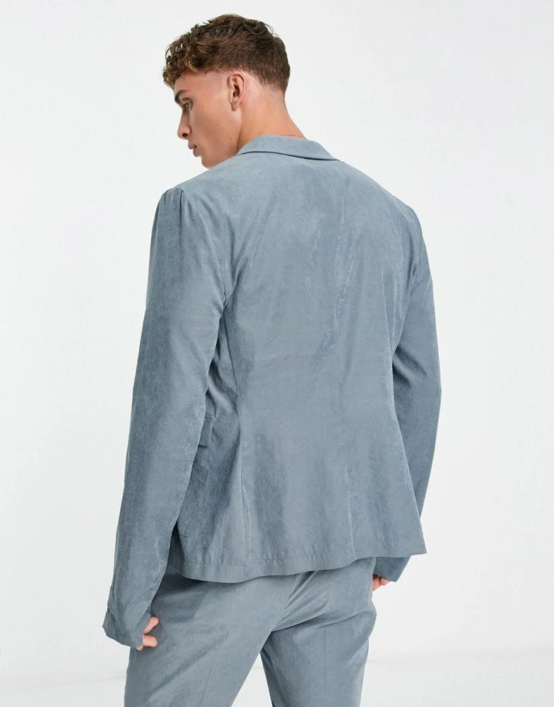 商品ASOS|ASOS DESIGN slim soft tailored suit jacket in muted blue suede,价格¥384,第2张图片详细描述