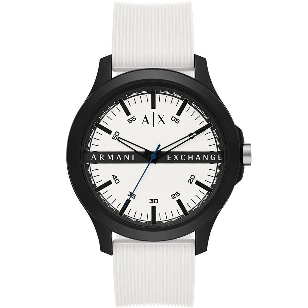 商品Armani Exchange|Men's with Black Case and White Silicone Strap Watch 46mm,价格¥533,第1张图片