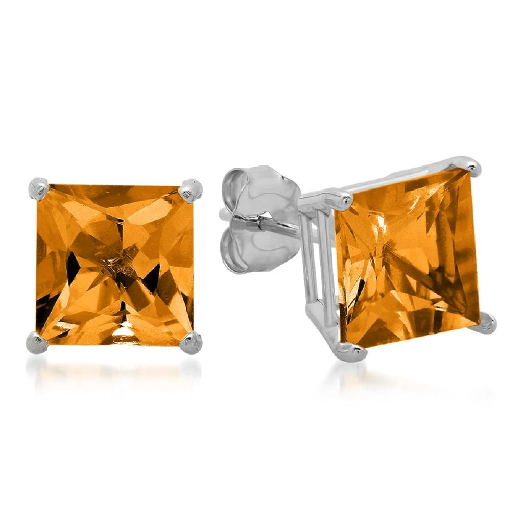 商品MAXCOLOR|10K White Gold 7MM Princess Cut Stud Earrings,价格¥798,第5张图片详细描述