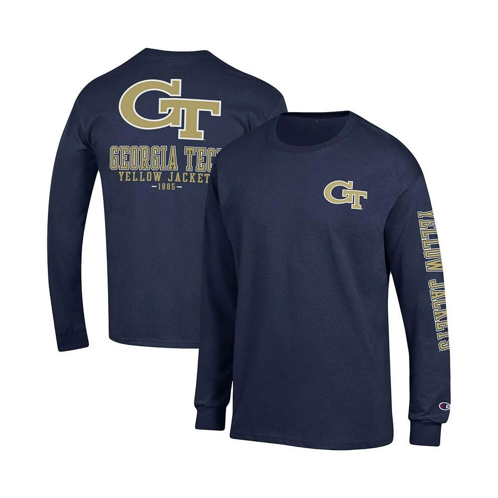 商品CHAMPION|Men's Navy Georgia Tech Yellow Jackets Team Stack Long Sleeve T-shirt,价格¥222,第2张图片详细描述