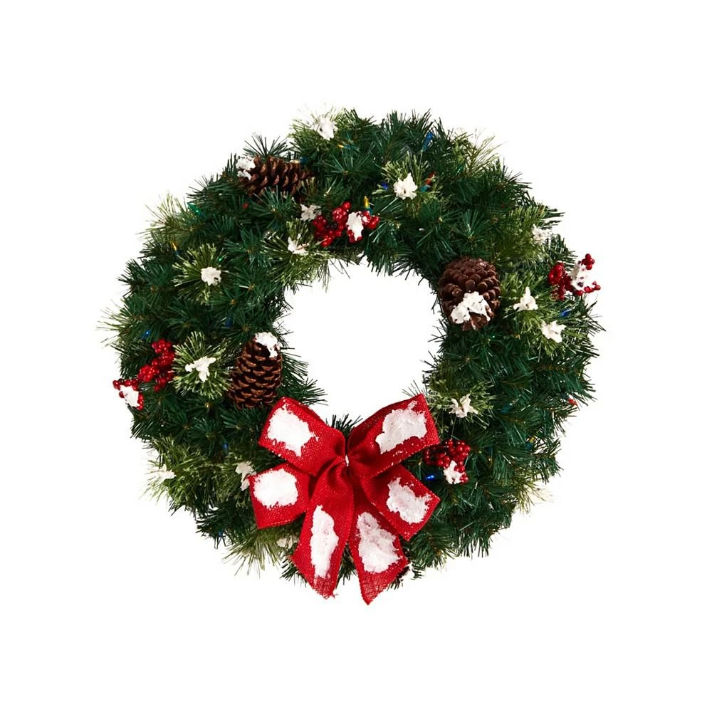 商品NEARLY NATURAL|Snow Tipped Berry and Pinecone Artificial Wreath with Bow and 50 LED Lights, 24",价格¥1060,第3张图片详细描述