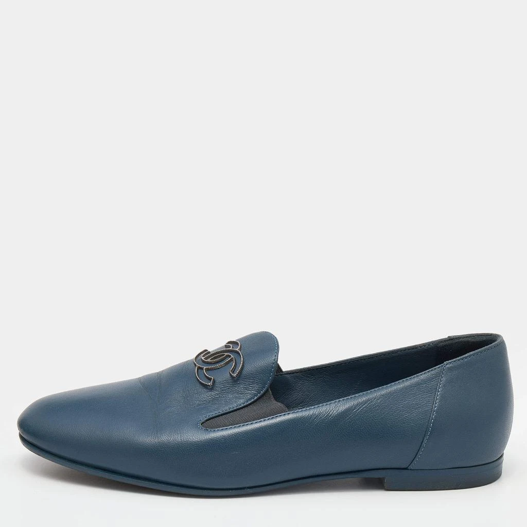 商品[二手商品] Chanel|Chanel Blue Leather CC Slip On Loafers Size 36.5,价格¥3952,第1张图片