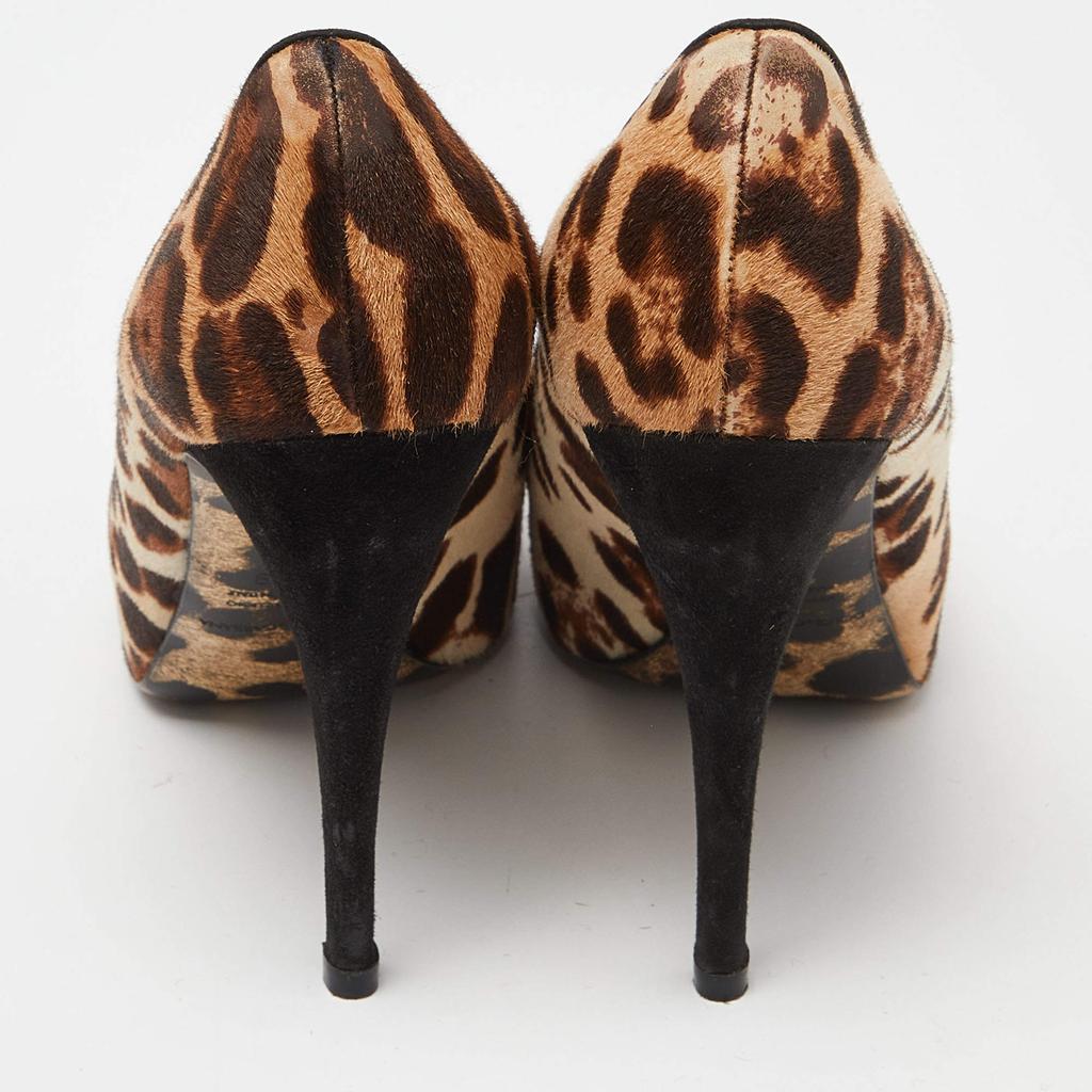 Shop Dolce & Gabbana Beige/Brown Leopard Print Calfhair Peep